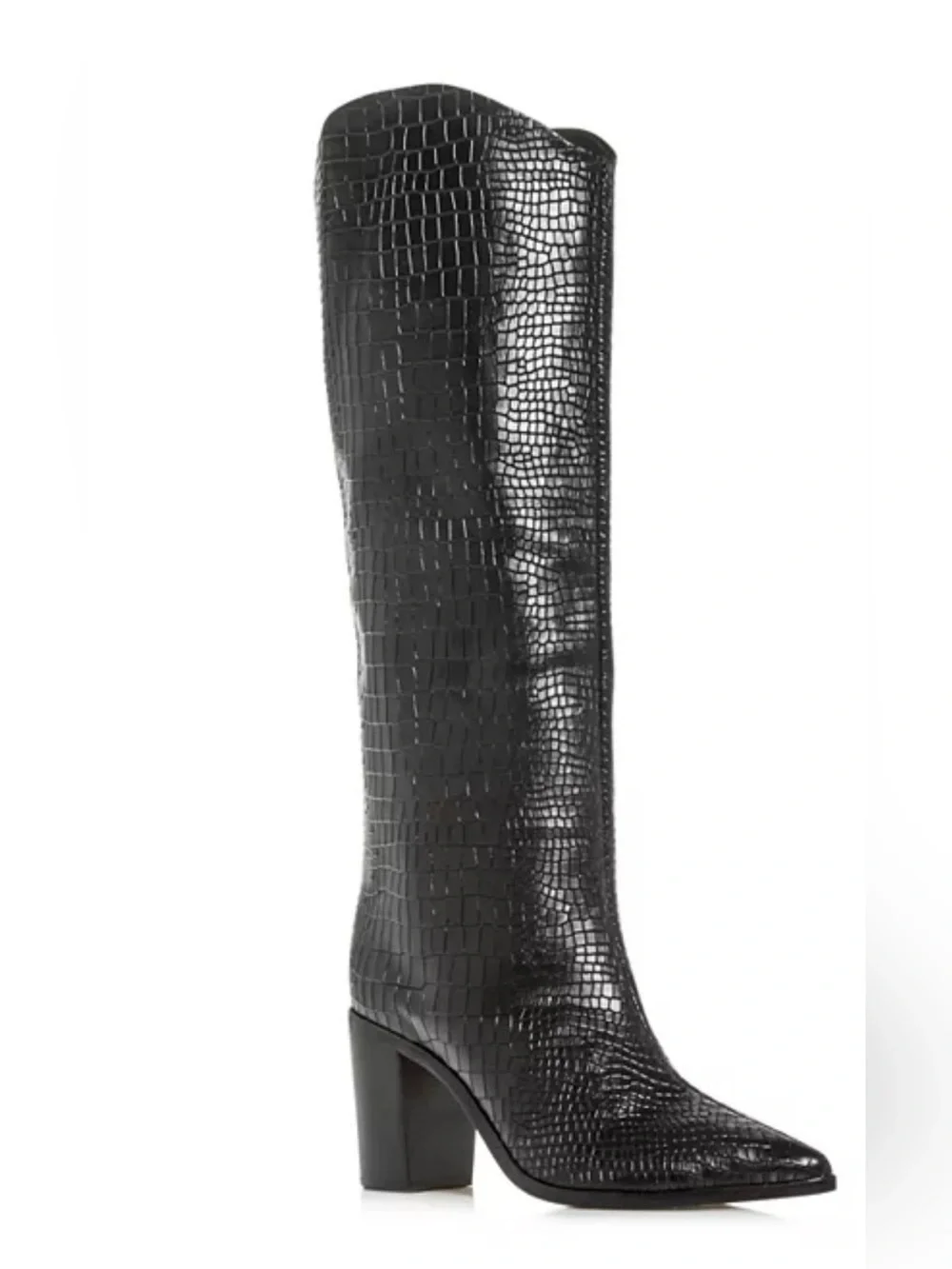 Schutz Maryana Black Croc Embossed Leather Knee High Boots US 8 EU 38